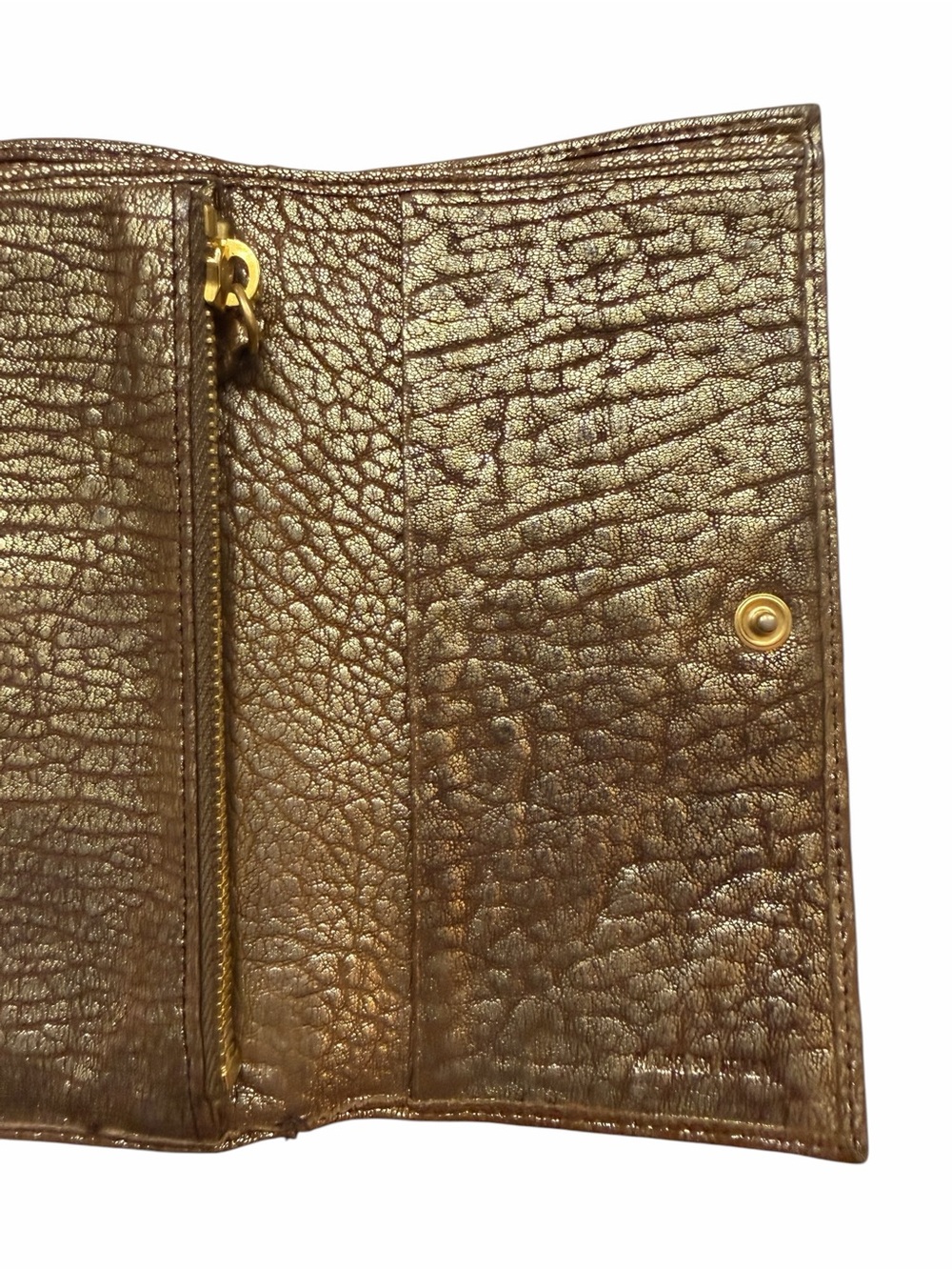 Miu Miu Metallic Distressed Lambskin Gold Brown Compact Flap Wallet - Picture 9 of 13
